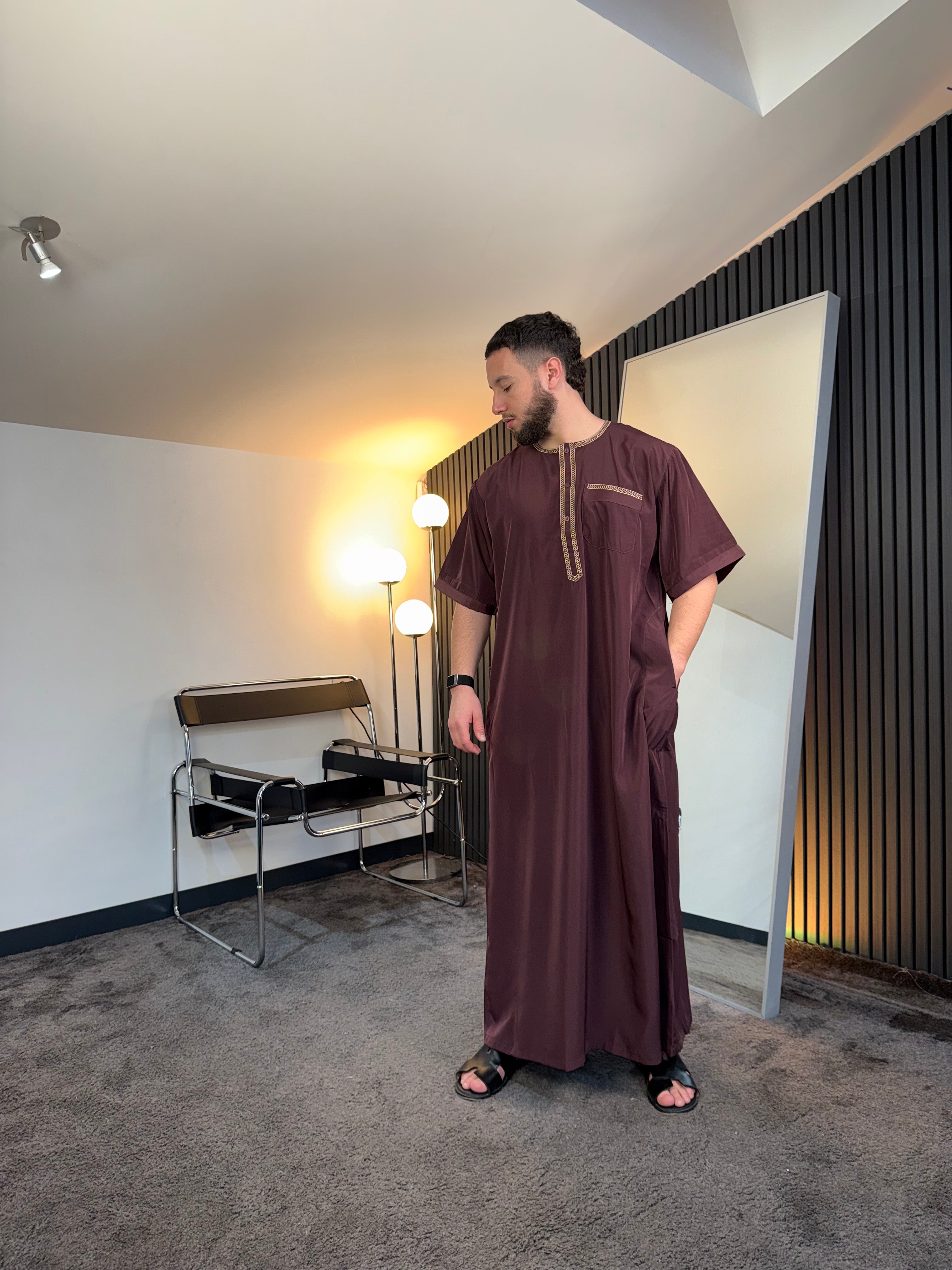 N°6 - QAMIS MANCHES COURTES  BORDEAUX PRESTIGE FINITION BRODÉE HOMME