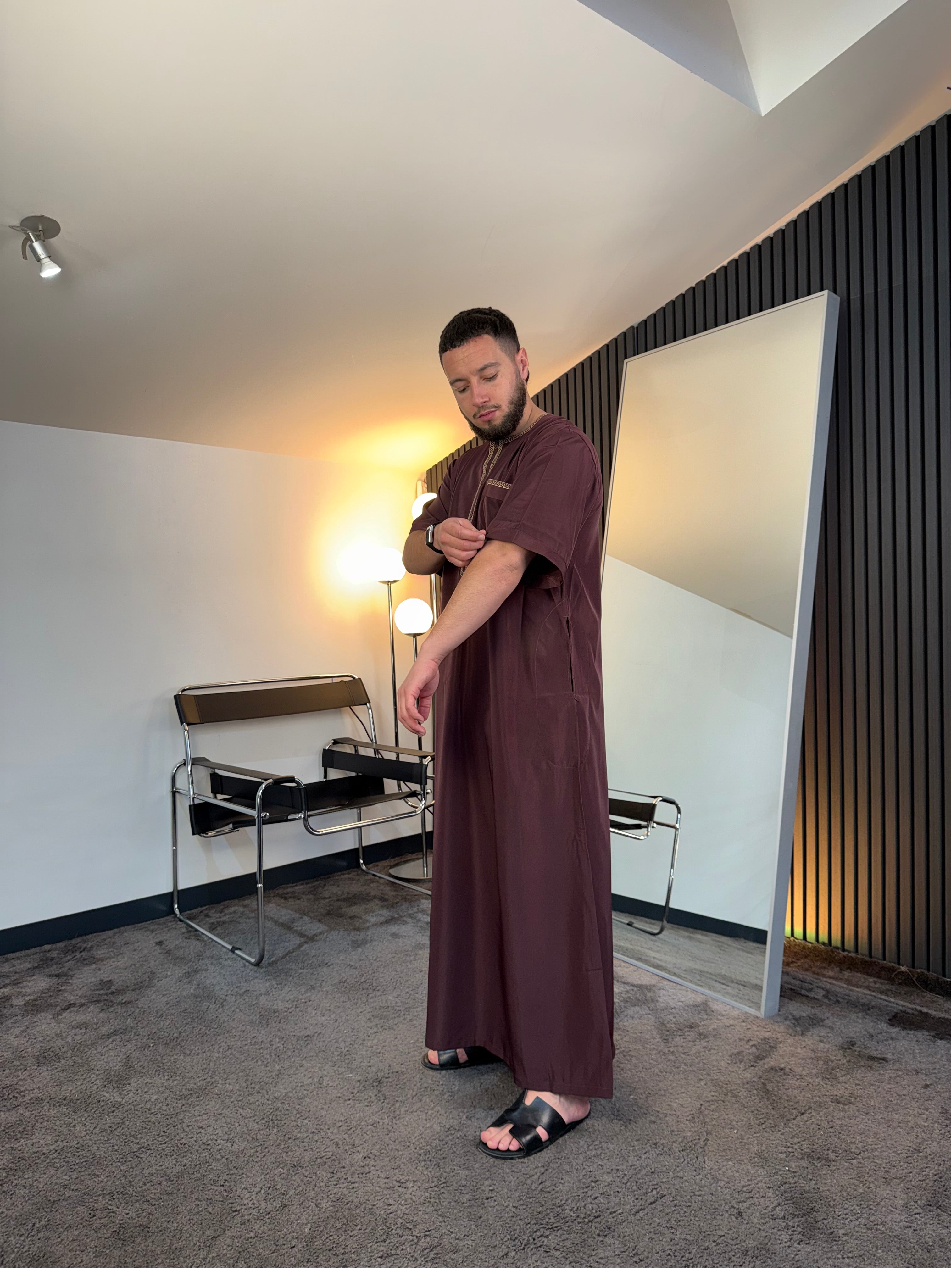 N°6 - QAMIS MANCHES COURTES  BORDEAUX PRESTIGE FINITION BRODÉE HOMME