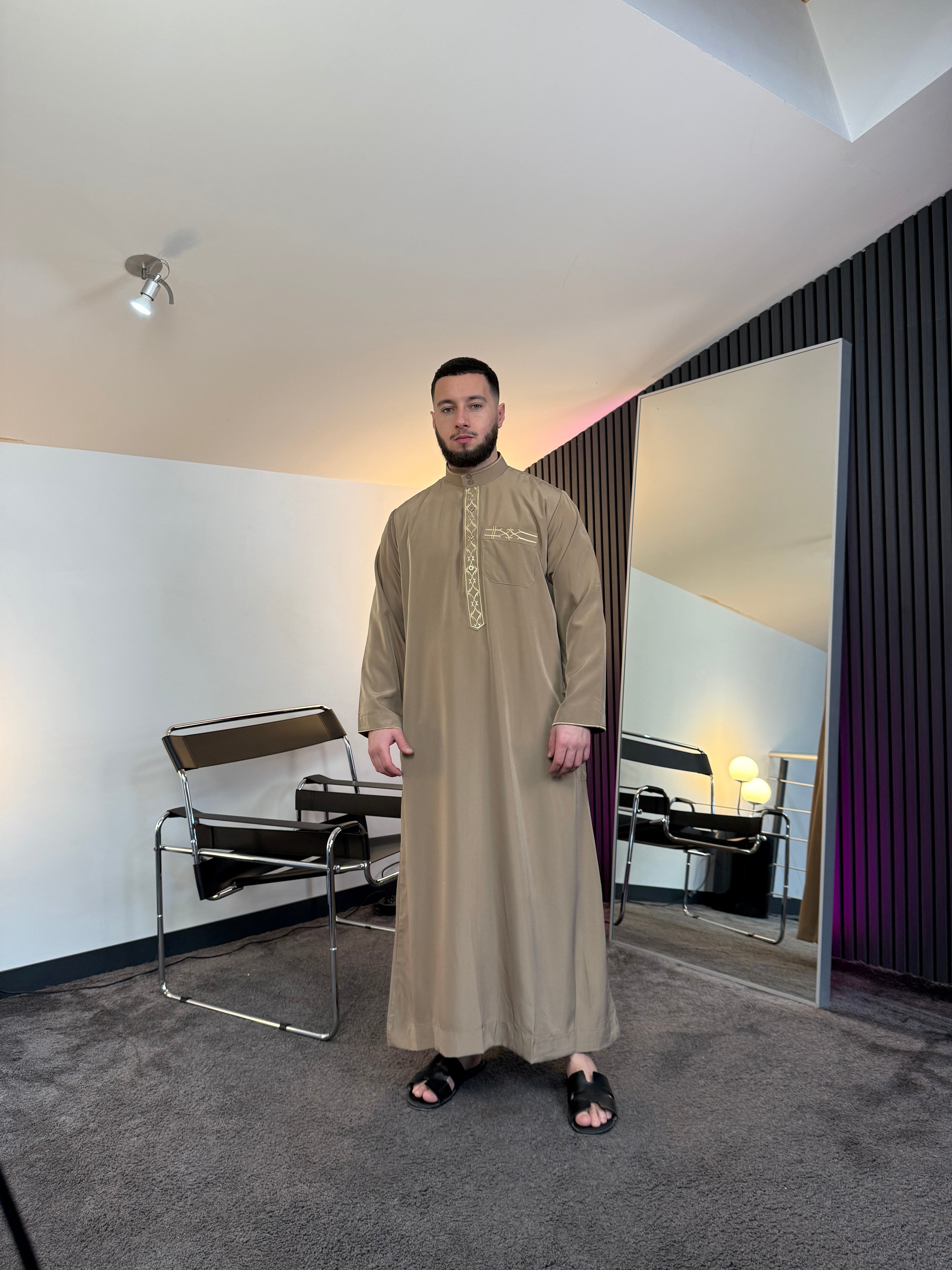 N°3 - QAMIS MANCHES LONGUES ZIP BEIGE PRESTIGE FINITION BRODÉE HOMME