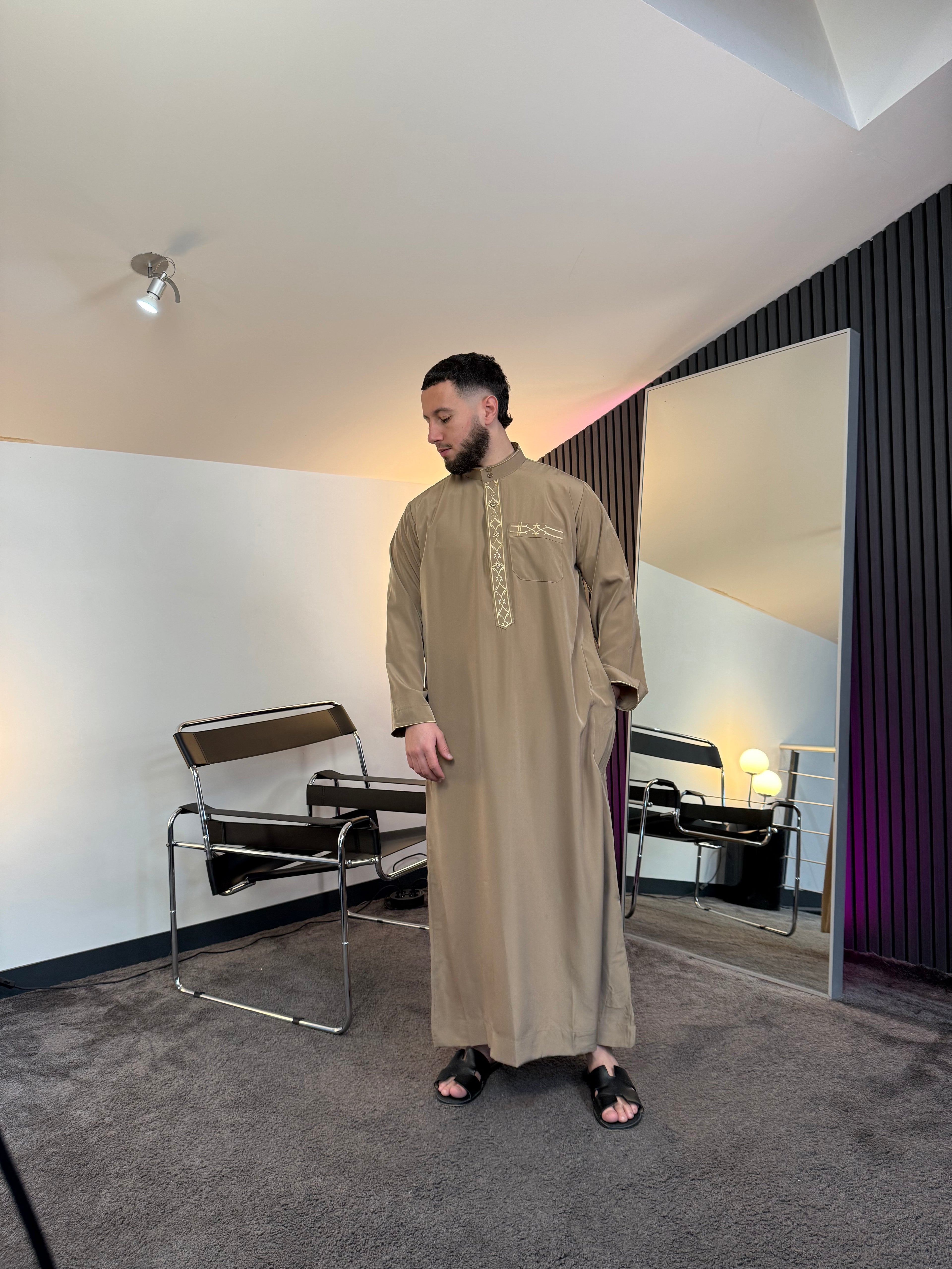 N°3 - QAMIS MANCHES LONGUES ZIP BEIGE PRESTIGE FINITION BRODÉE HOMME