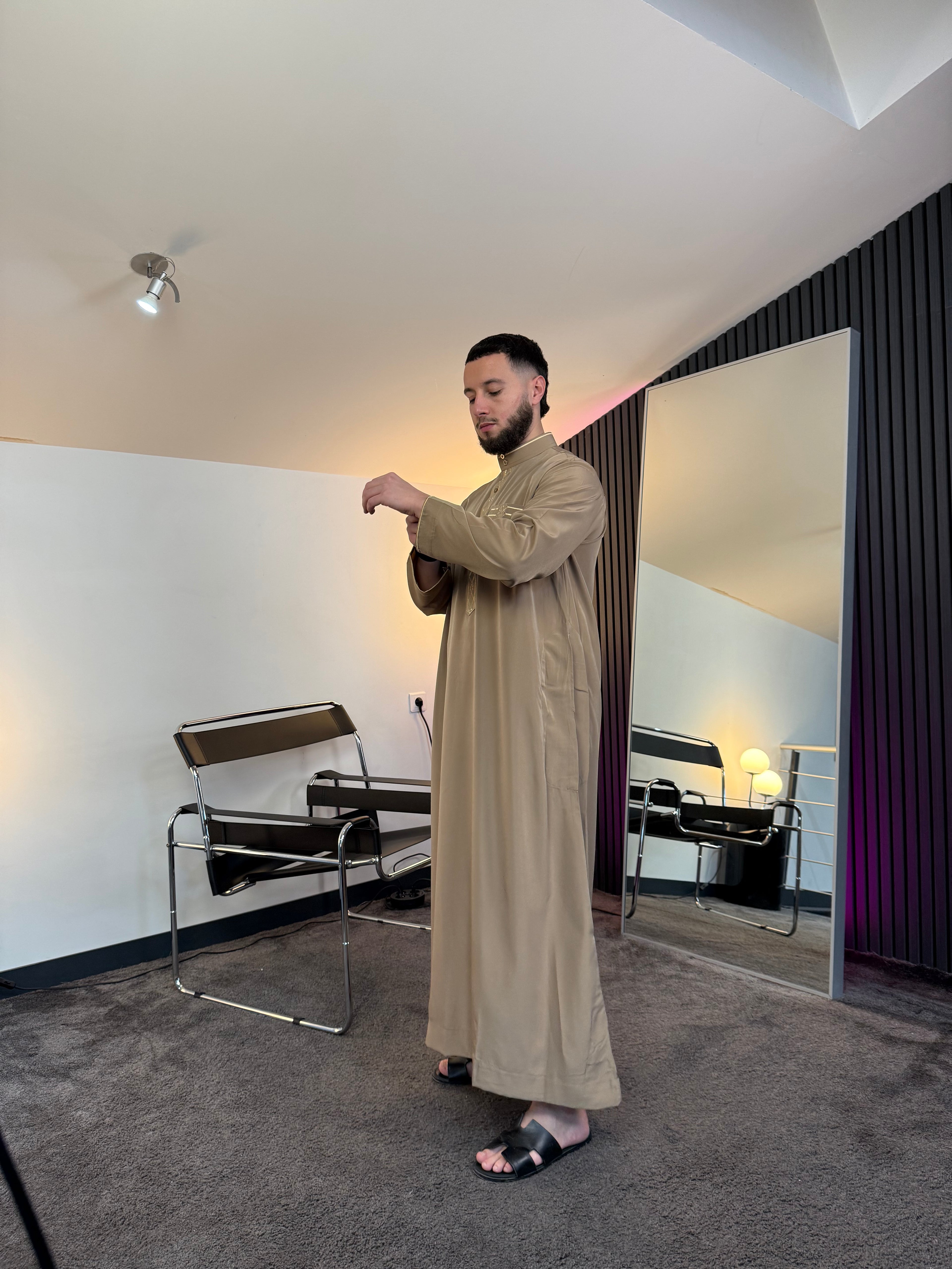 N°3 - QAMIS MANCHES LONGUES ZIP BEIGE PRESTIGE FINITION BRODÉE HOMME