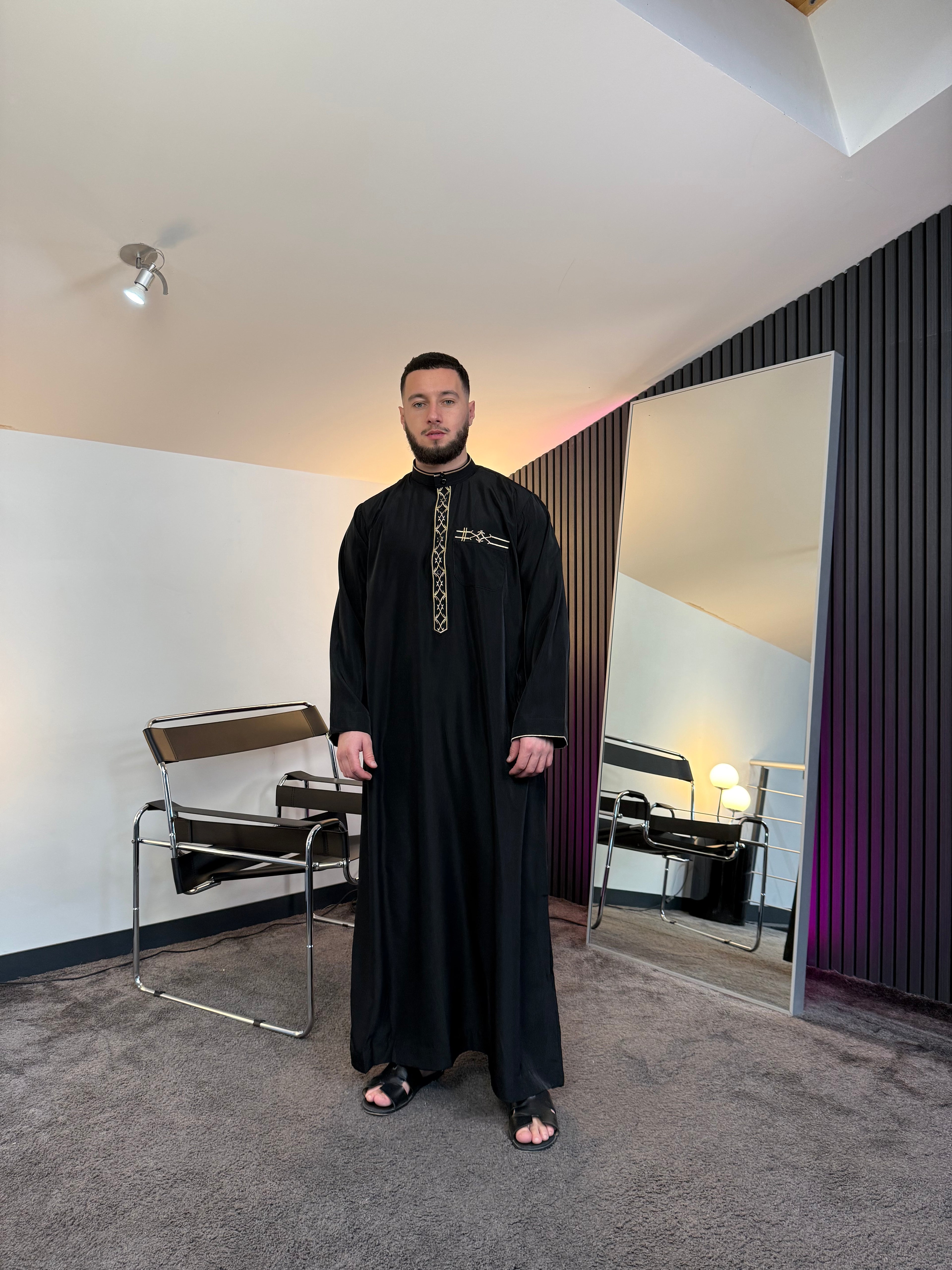 N°3 - QAMIS MANCHES LONGUES ZIP NOIR PRESTIGE FINITION BRODÉE HOMME