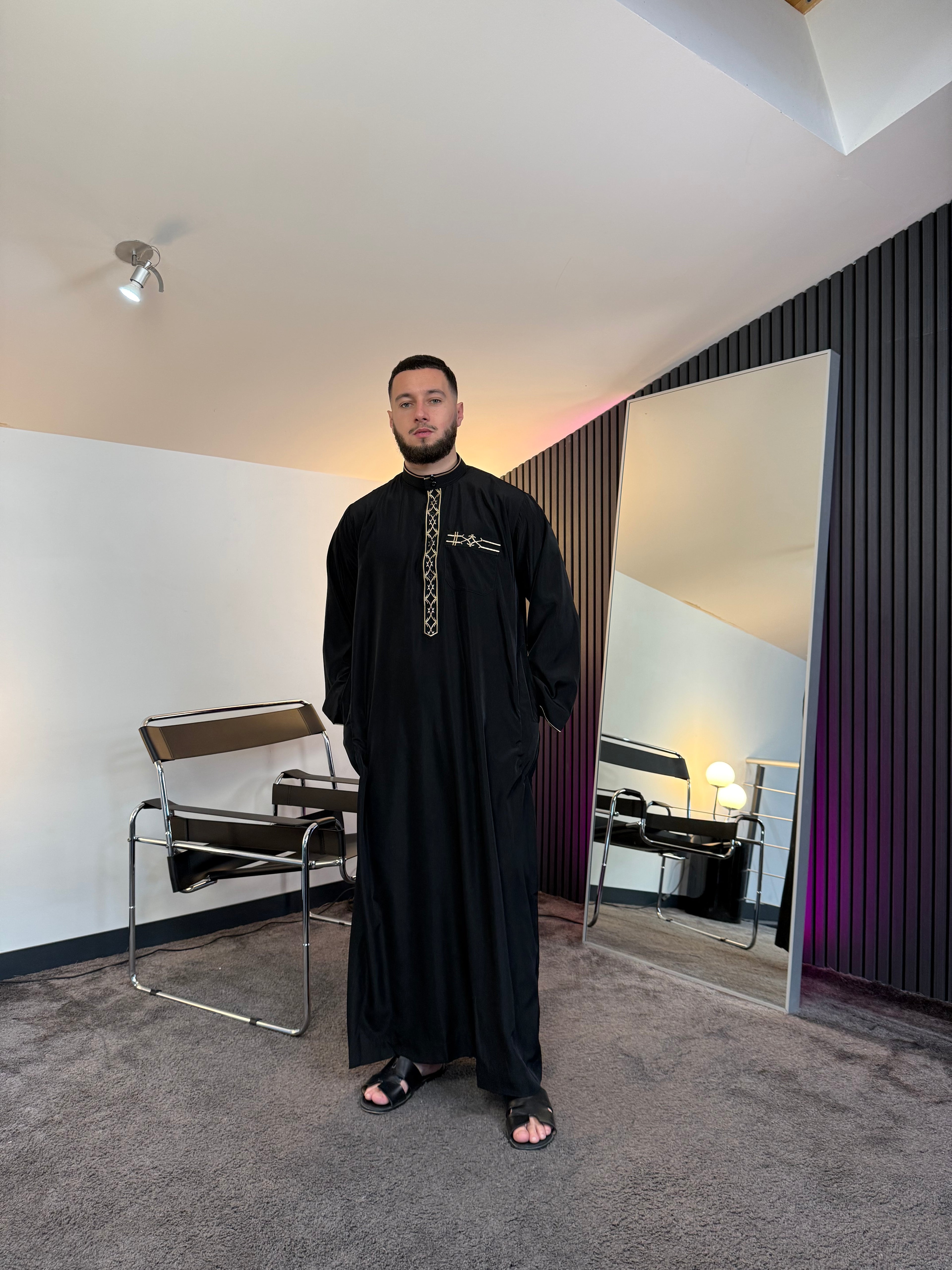 N°3 - QAMIS MANCHES LONGUES ZIP NOIR PRESTIGE FINITION BRODÉE HOMME