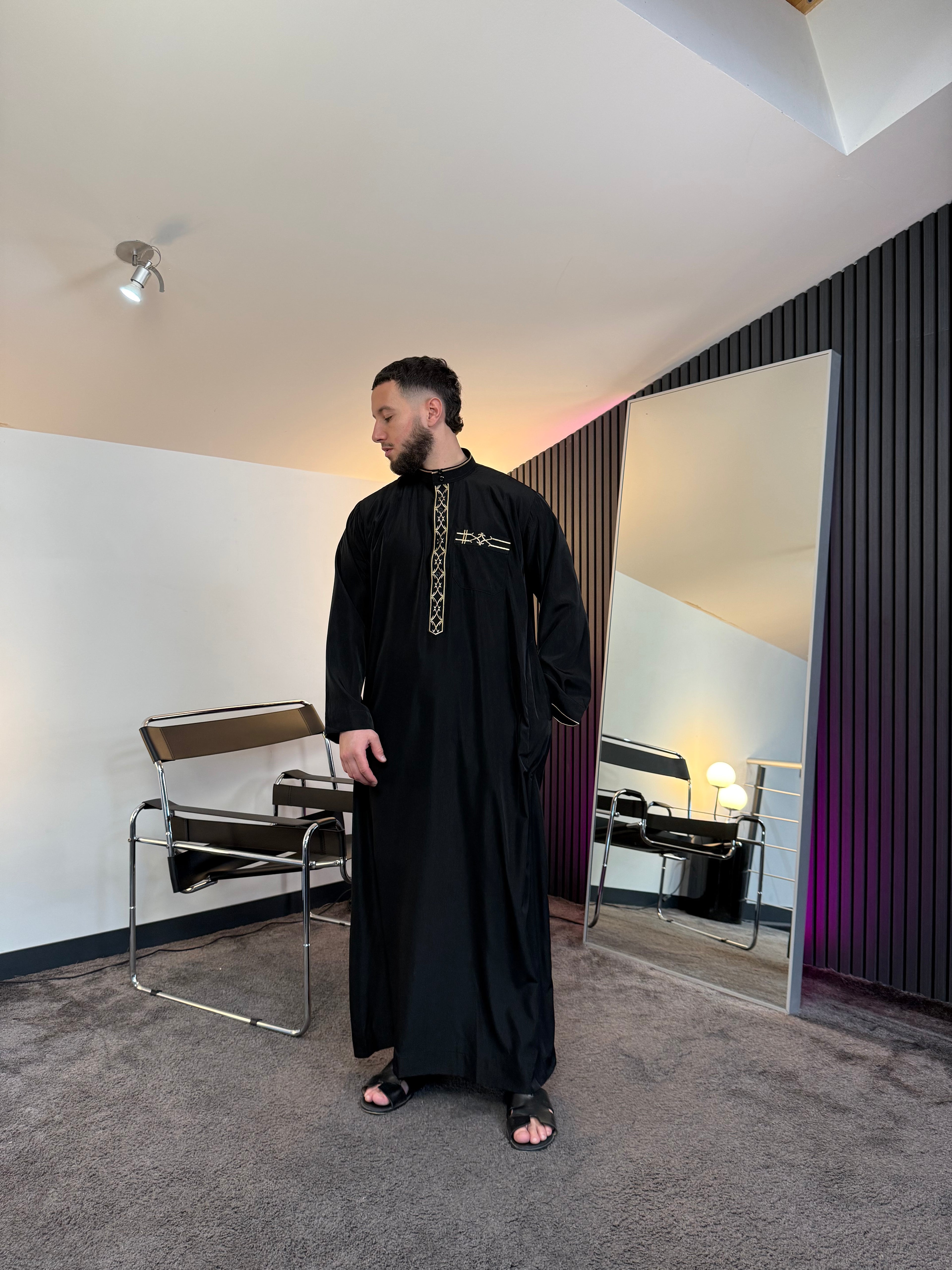 N°3 - QAMIS MANCHES LONGUES ZIP NOIR PRESTIGE FINITION BRODÉE HOMME