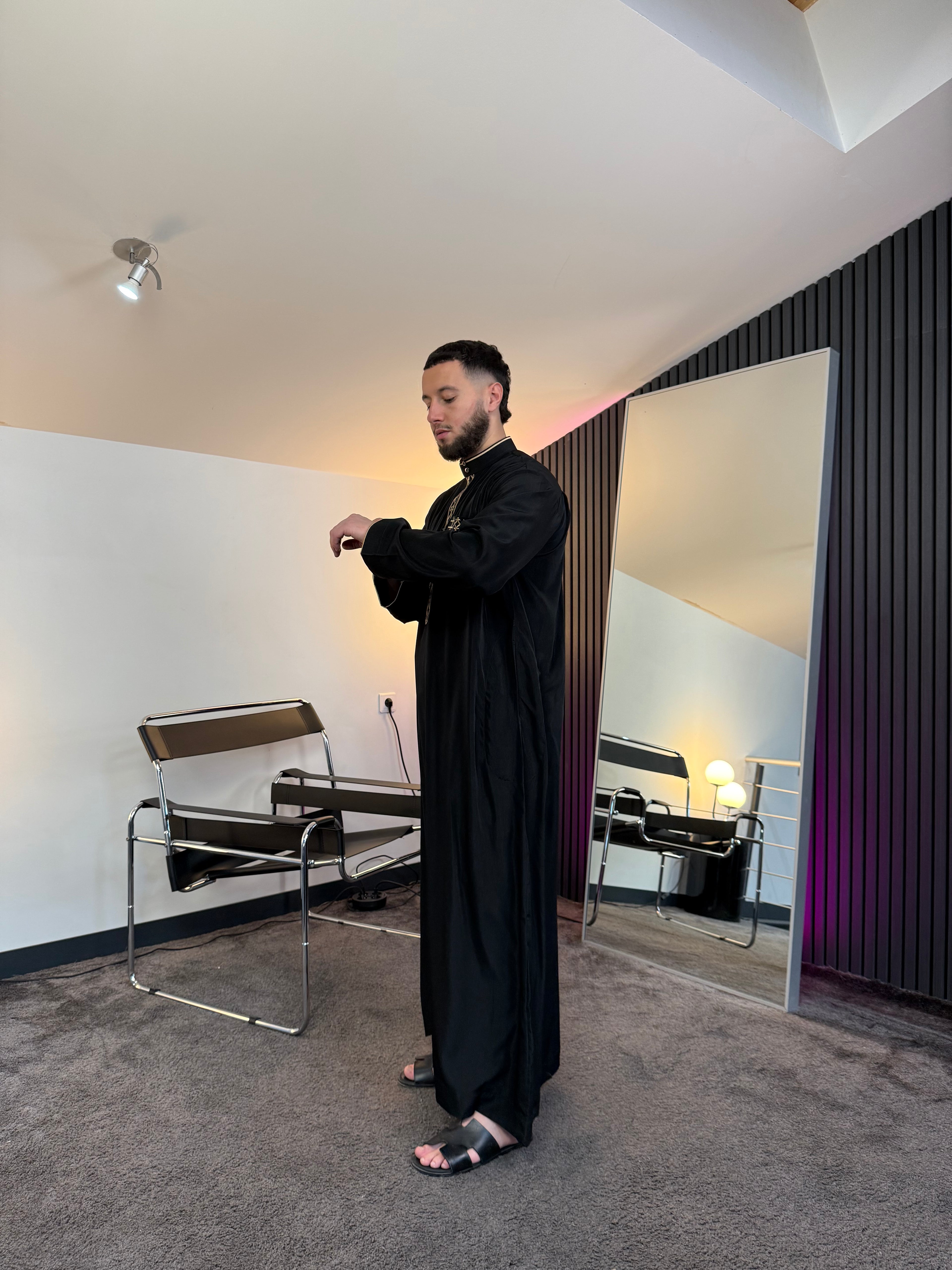 N°3 - QAMIS MANCHES LONGUES ZIP NOIR PRESTIGE FINITION BRODÉE HOMME