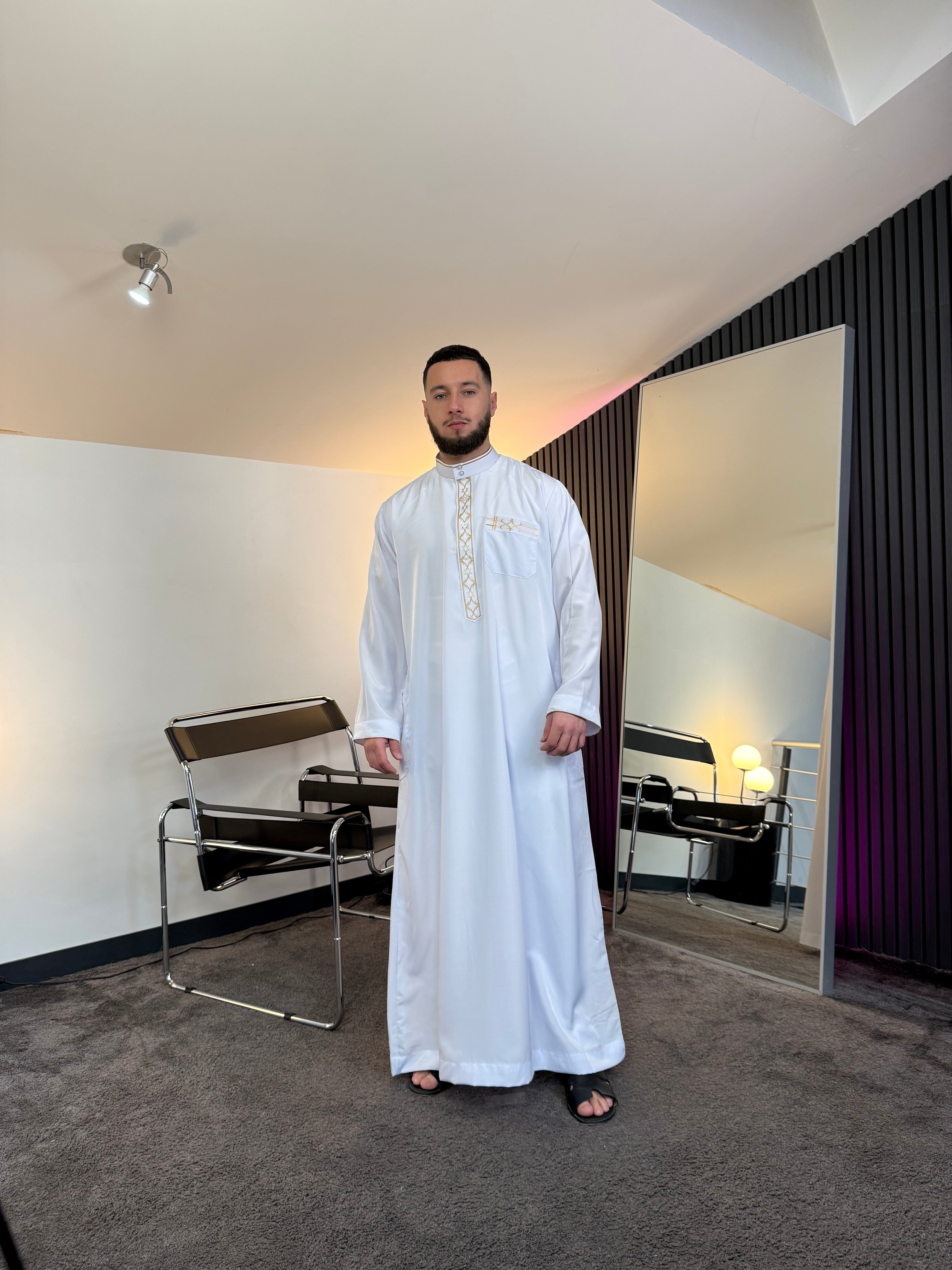 N°3 - QAMIS MANCHES LONGUES ZIP BLANC PRESTIGE FINITION BRODÉE HOMME