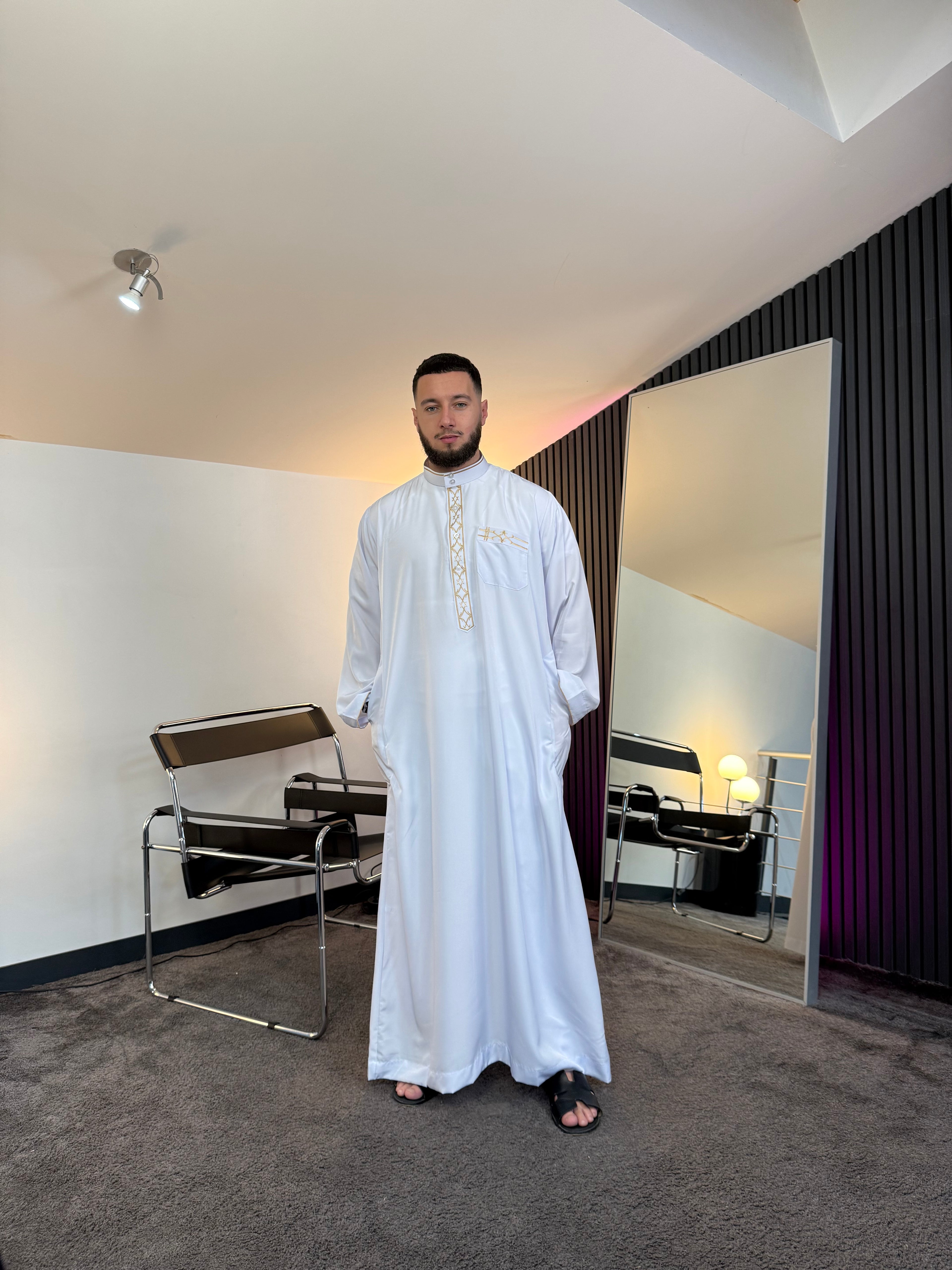 N°3 - QAMIS MANCHES LONGUES ZIP BLANC PRESTIGE FINITION BRODÉE HOMME