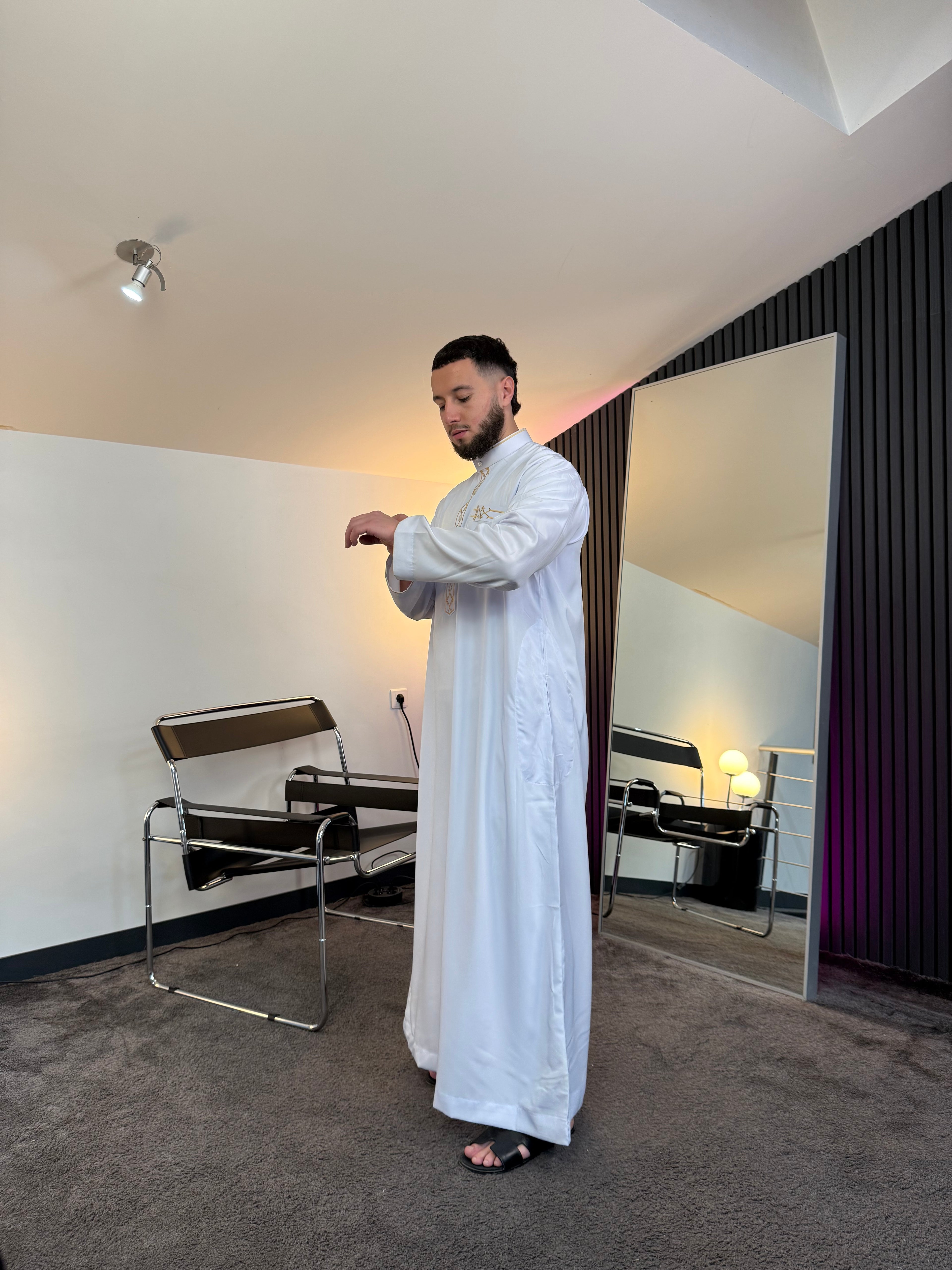 N°3 - QAMIS MANCHES LONGUES ZIP BLANC PRESTIGE FINITION BRODÉE HOMME