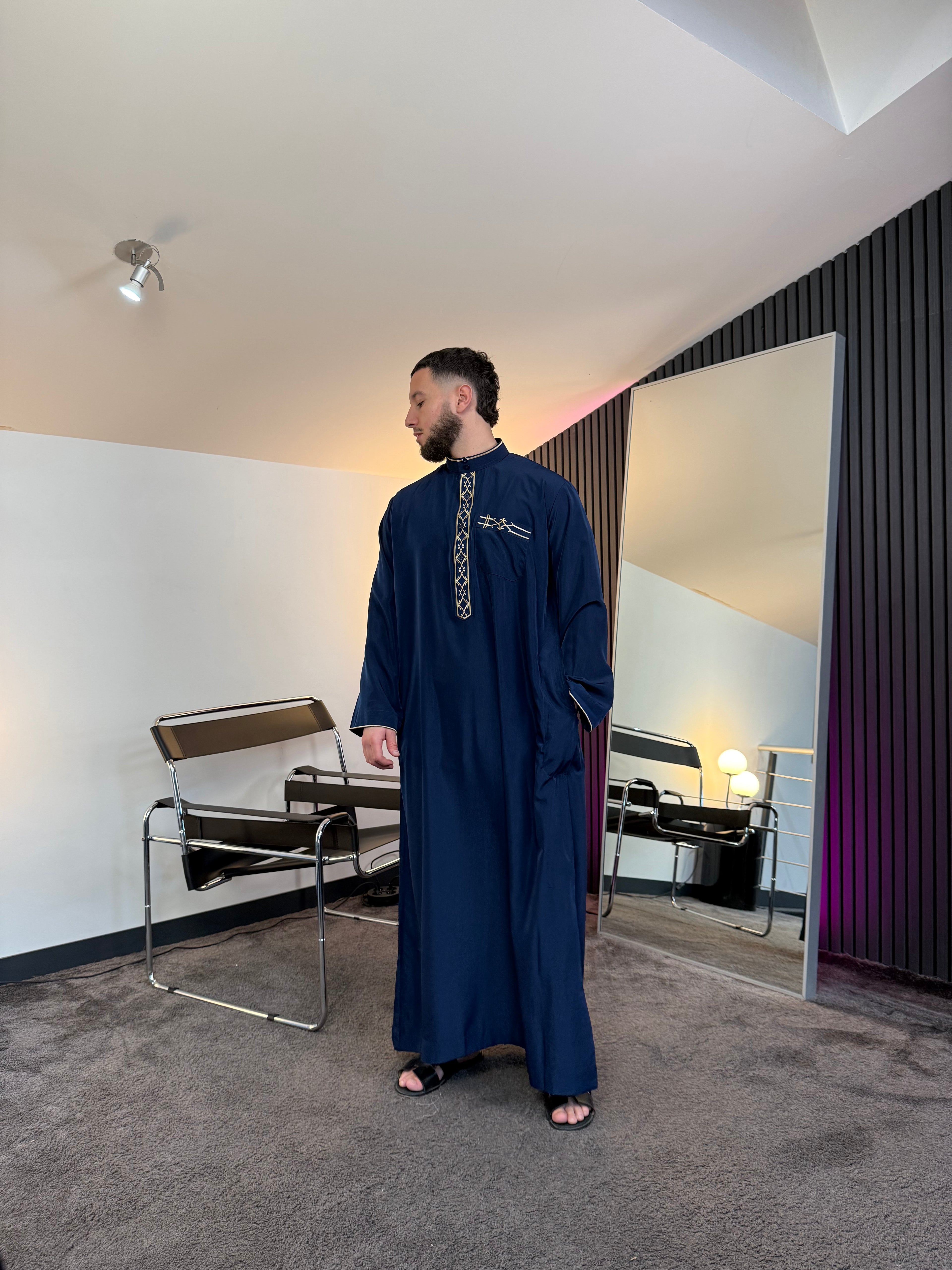 N°3 - QAMIS MANCHES LONGUES ZIP BLEU PRESTIGE FINITION BRODÉE HOMME