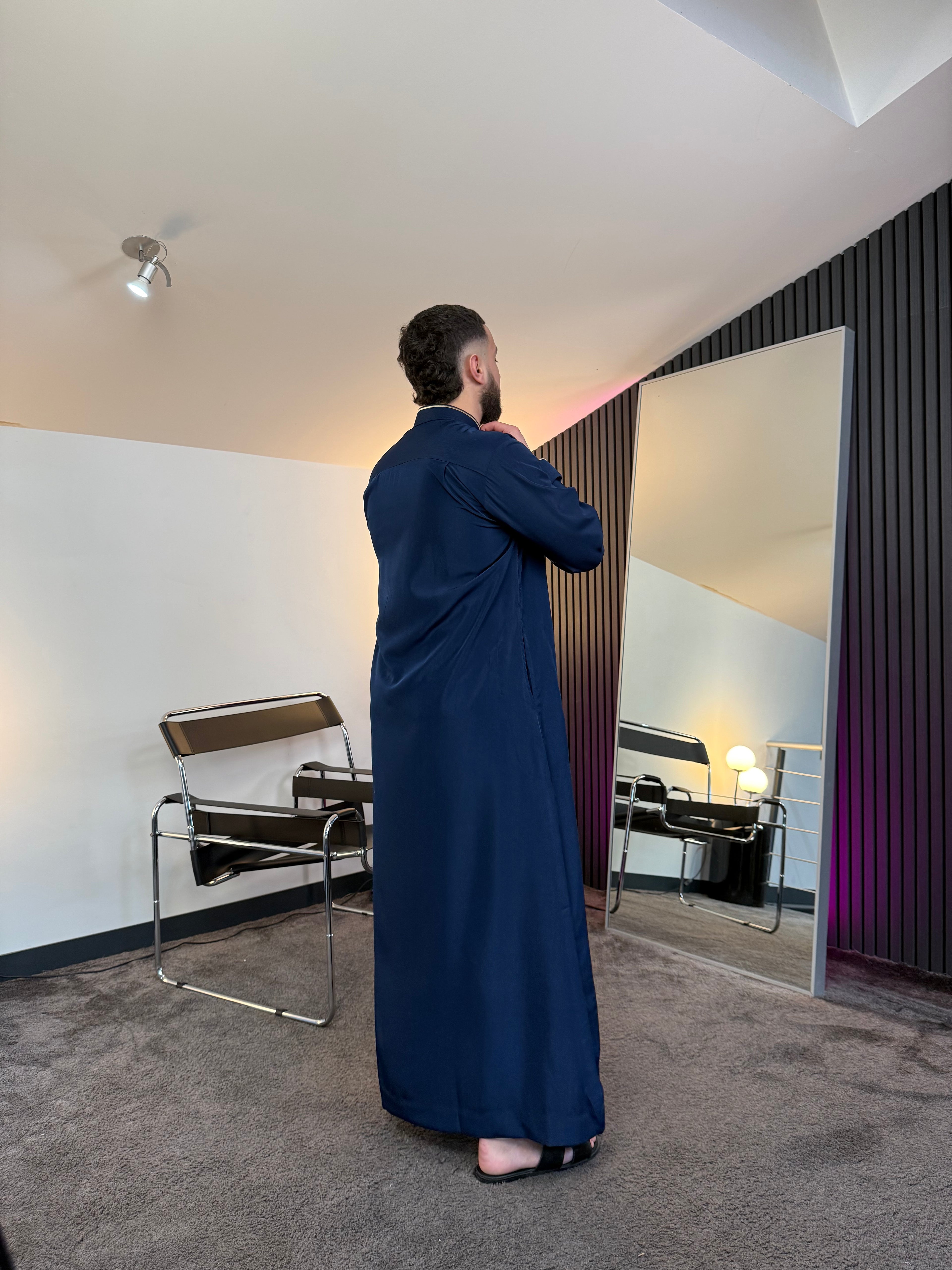 N°3 - QAMIS MANCHES LONGUES ZIP BLEU PRESTIGE FINITION BRODÉE HOMME